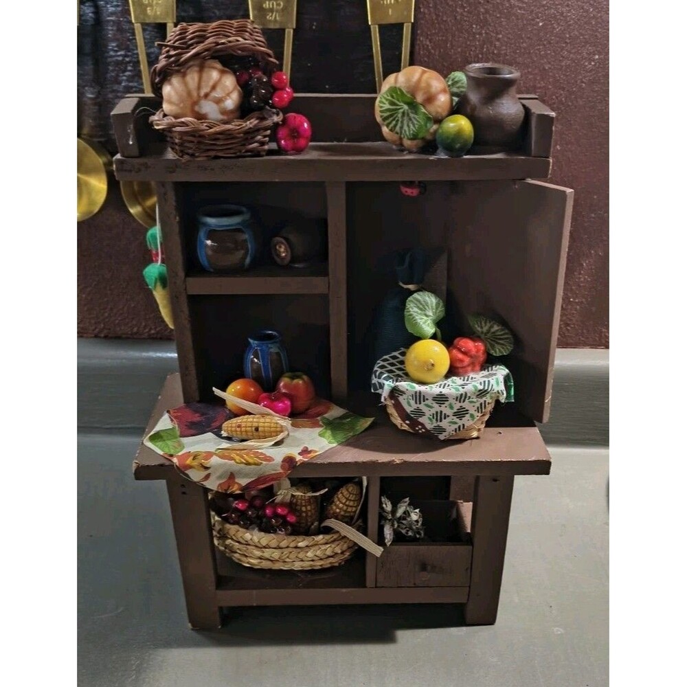 1990s Vintage Autumn Accents Wooden Harvest Bench Hutch Shelf Sitter 11 Inch